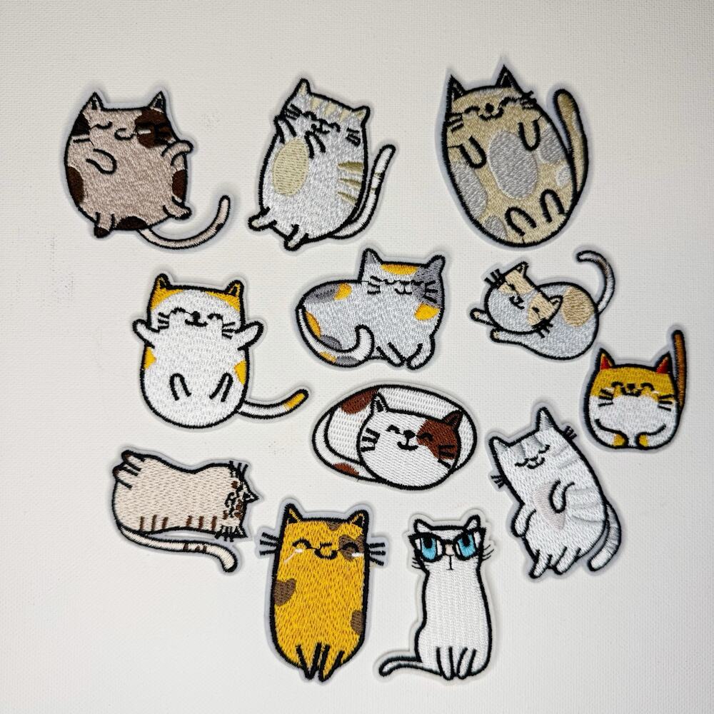 12 Piece Cat Iron On Patches Embroidered DIY
